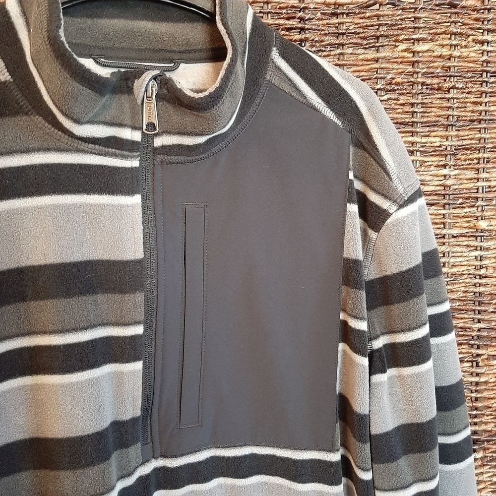 Duluth Trading Co. Mens Large Gray Checkpoint Striped Fleece Jacket 1/4 Zip Coat - Picture 4 of 6